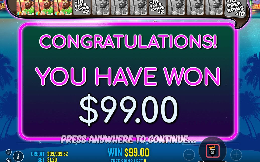 Win screen with the payout shown on the 5x4 grid