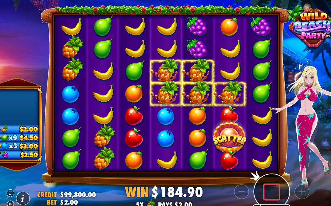Free Spins round on the purple night beach background