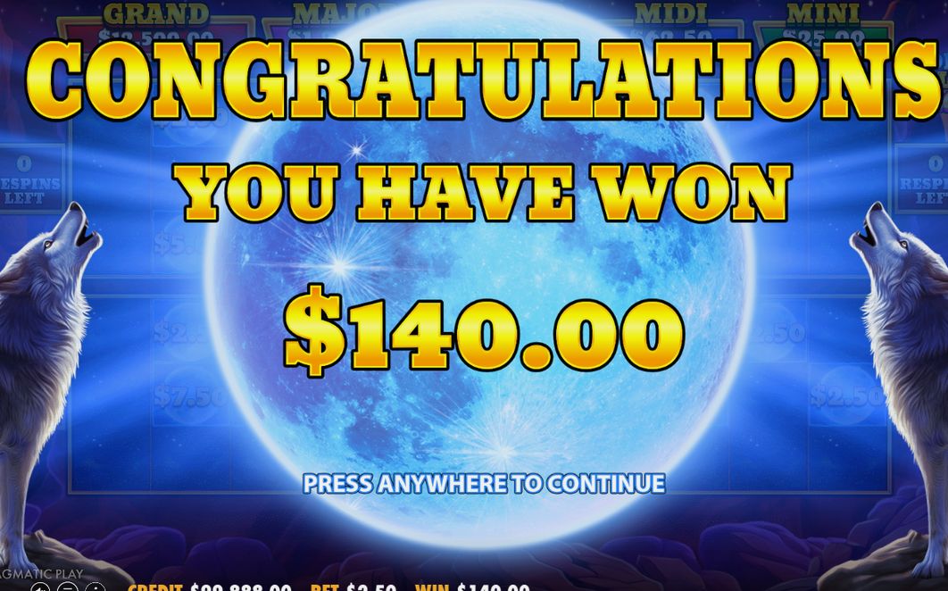 Win screen after a round, with the payout total